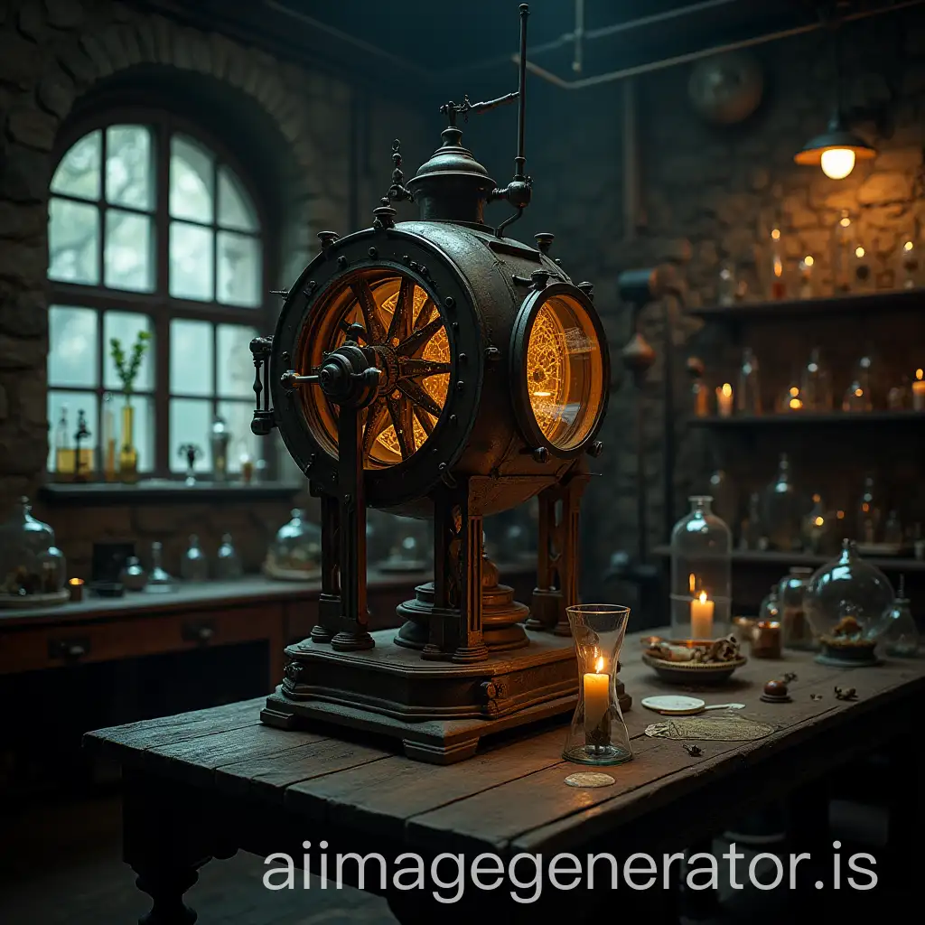 Intricate-Vintage-DeviceAI-Art-Expansion-in-a-Dimly-Lit-Laboratory-with-Mysterious-Artifacts