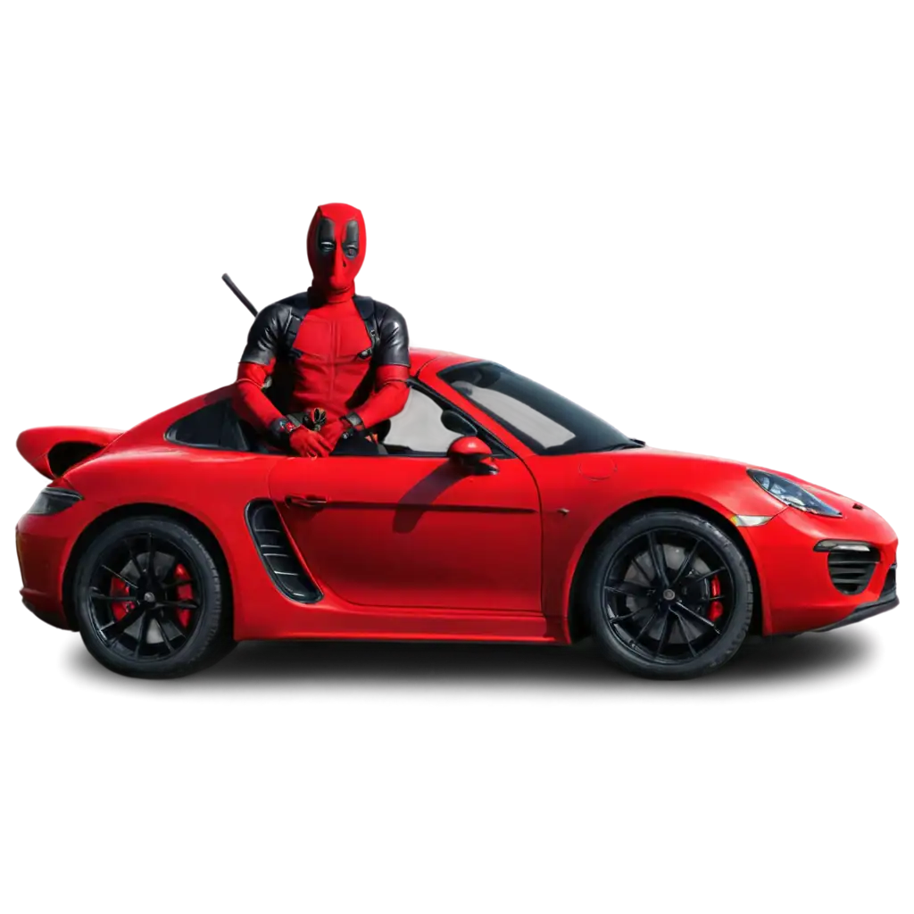 deadpool superhero driving a porsche car