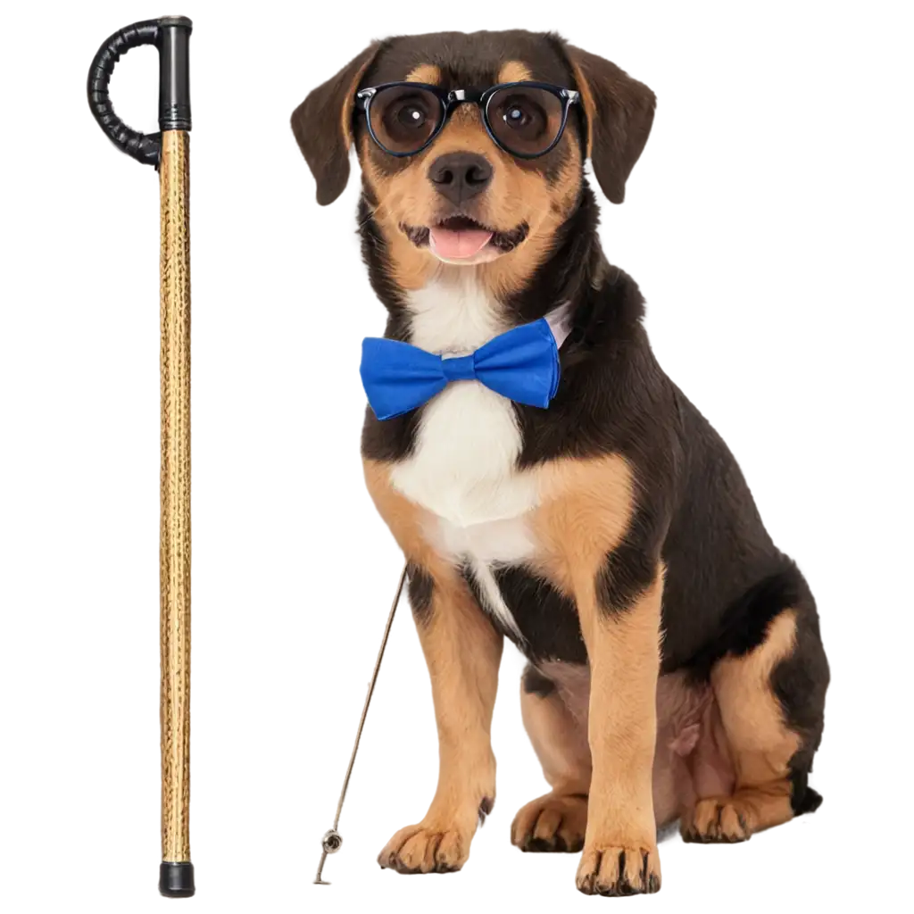 PNG-Image-of-a-Dog-with-Glasses-and-a-Cane-Quirky-and-Clear-Visual-Content