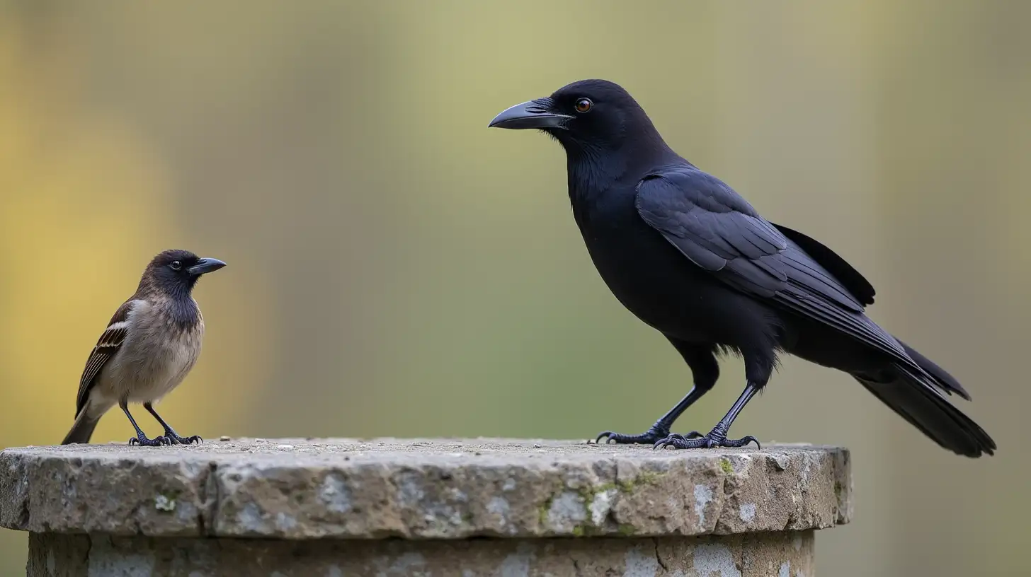 Mystical Encounter Between Raven and Sparrow