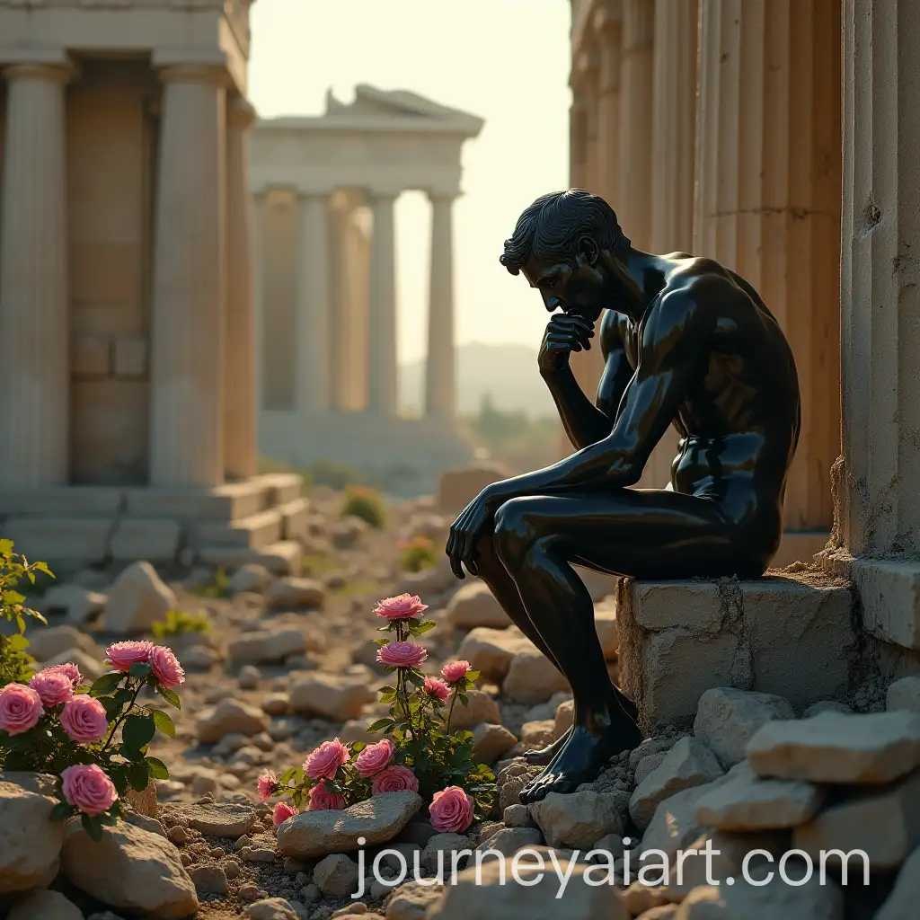 Rodins-The-Thinker-Rebuilding-the-Parthenon-withAI-Image-Prompt-Expansion-Philosophers-Busts-in-PostWar-Ruins