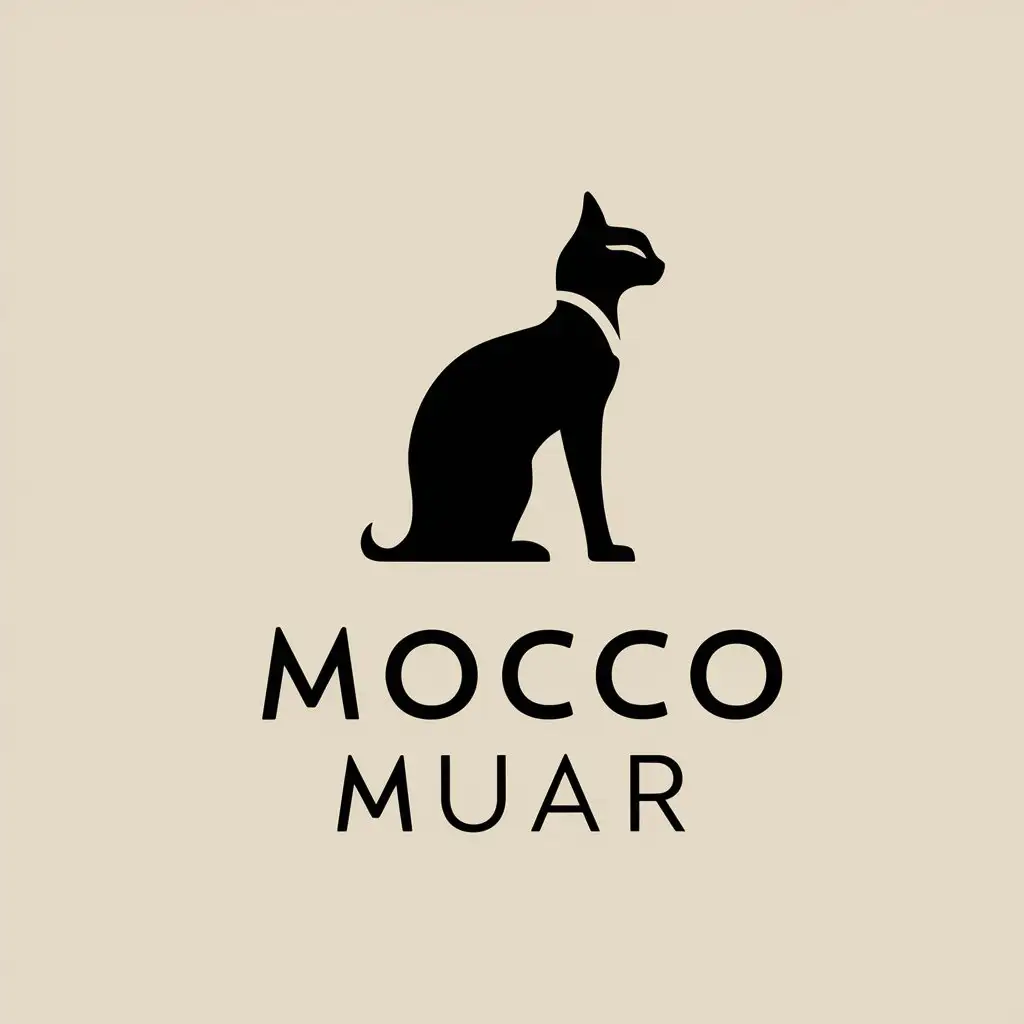 a vector logo design,with the text "Mocco Muar", main symbol:Egyptian cat,Minimalistic,clear background