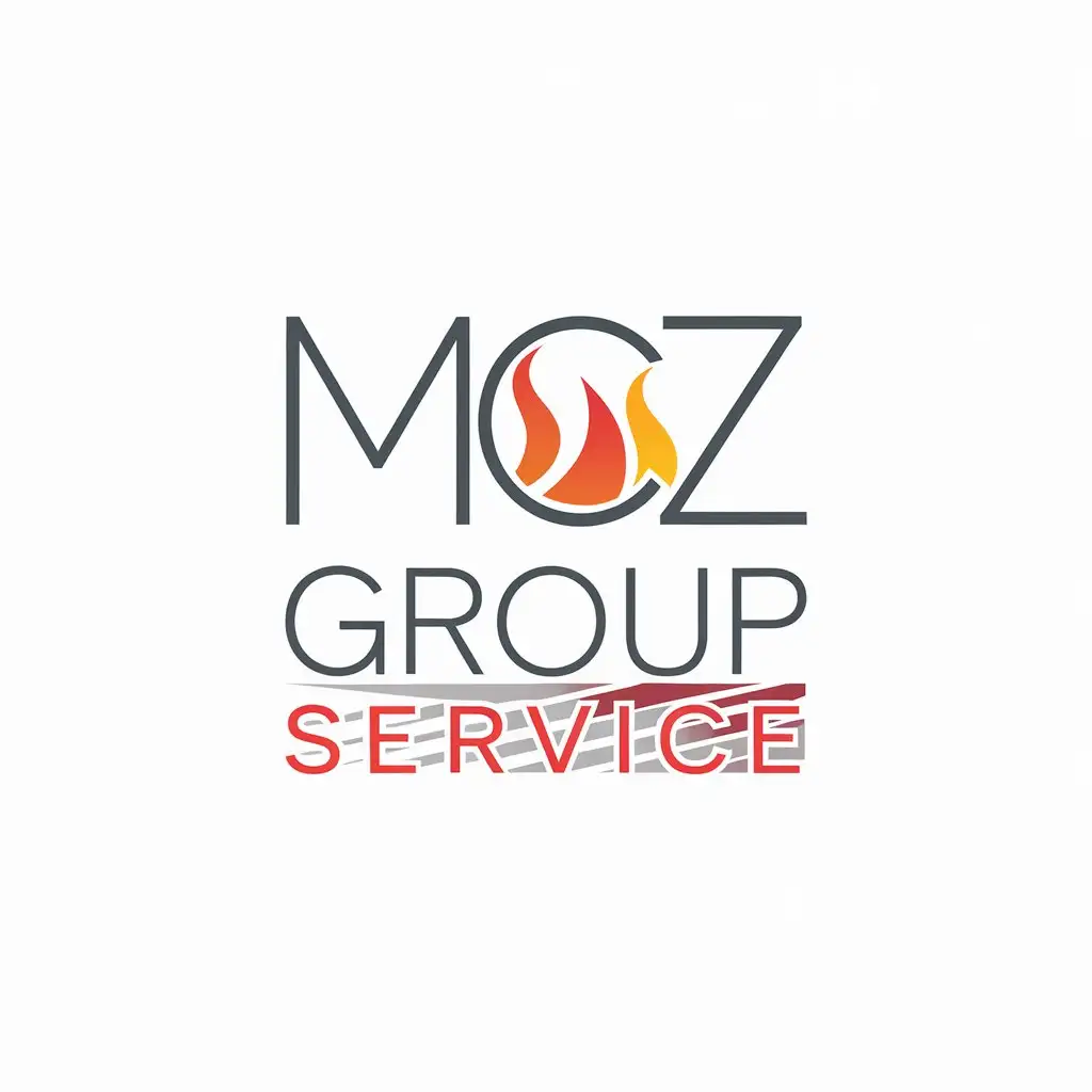 LOGO Design for MCZ Group Gray Arial Font with Red Diagonal Service Surrounded by Flames