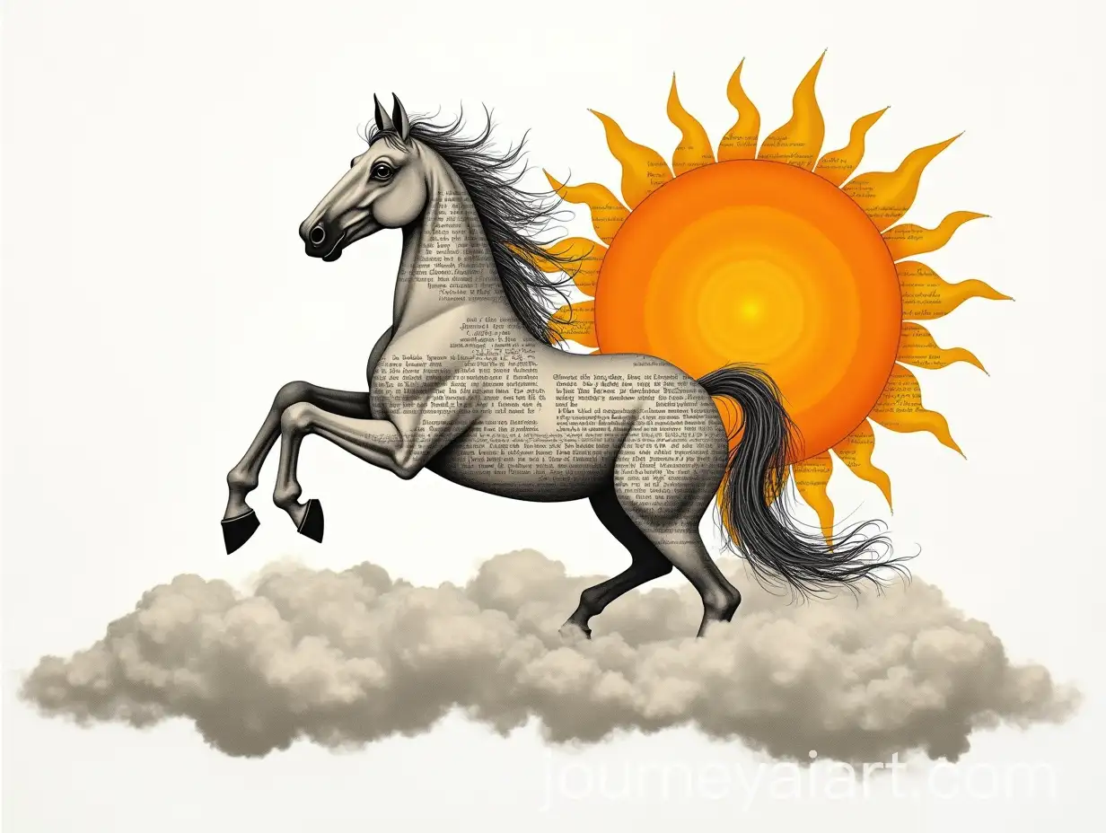 Horse-Riding-on-Clouds-with-Mythological-Sun-in-Collage-Style