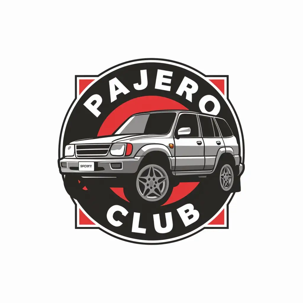 a vector logo design,with the text "PAJERO CLUB", main symbol:PAJERO SPORT 1 restyling 2006 year,Moderate,be used in Automotive industry,clear background