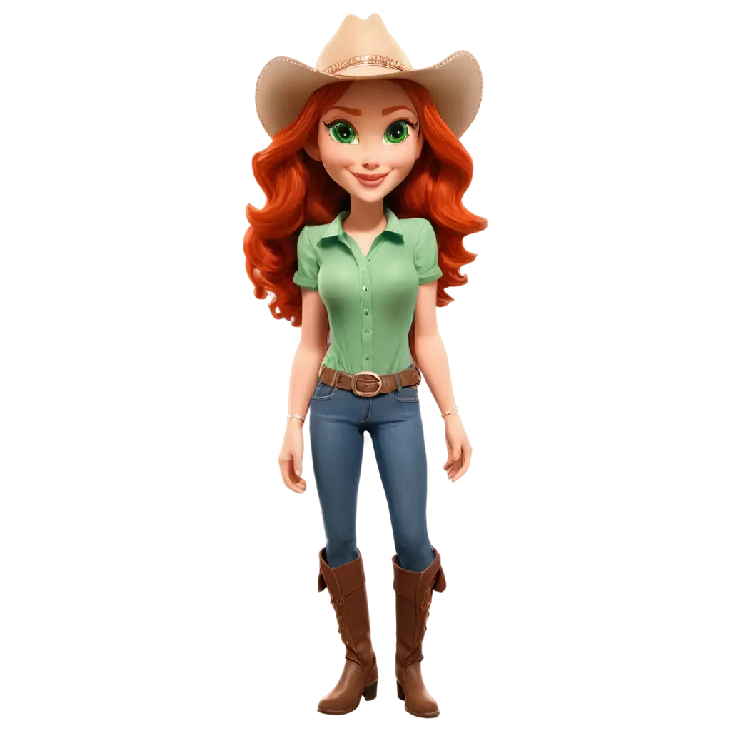 Pretty-Red-Hair-and-Green-Eyes-Cowgirl-PNG-Image-Captivating-Cartoon-Character-Design