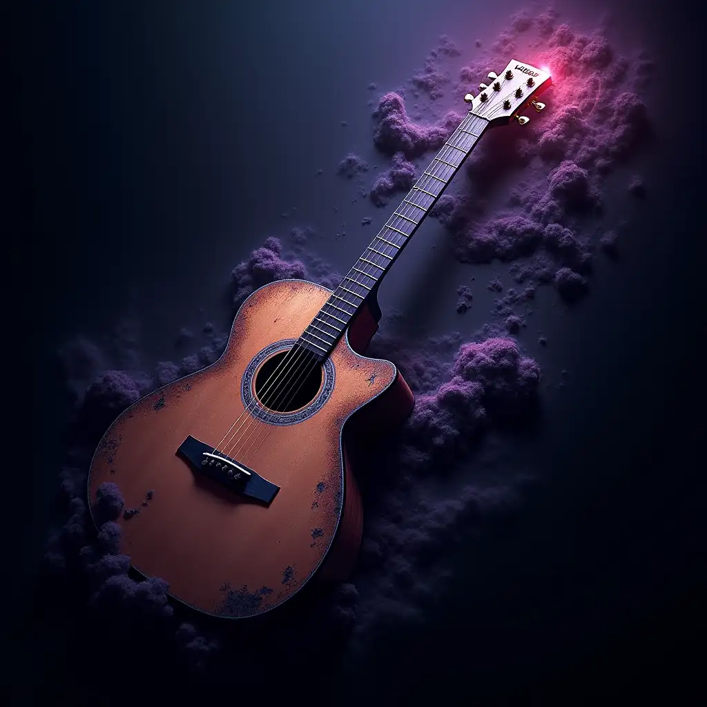 Dramatic-Acoustic-Guitar-Surrounded-by-Abstract-Soundwaves