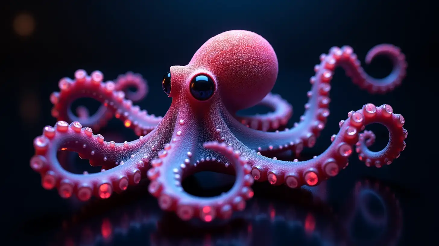 Colorful Fluorescent Octopus Wallpaper on Black Photographic Background