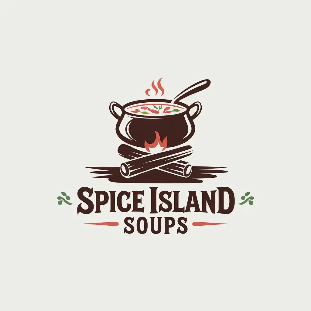 LOGO Design for Spice Island Soups Colorful Pot of Vegetable Soup on Fire with Clear Background