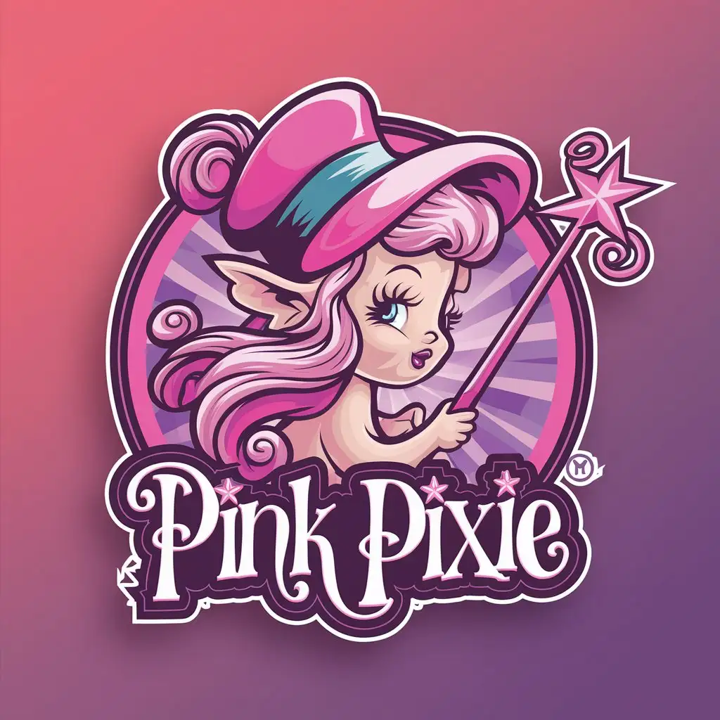 Whimsical-Pink-Pixie-Logo-with-Intricate-Typography-and-Unique-Design