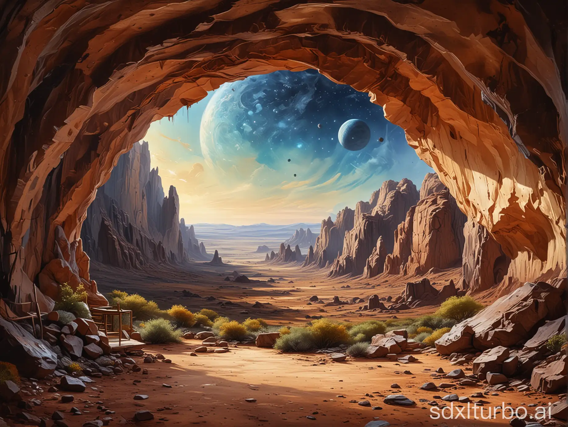 Painting-Cave-and-Open-Arch-with-Planet-View