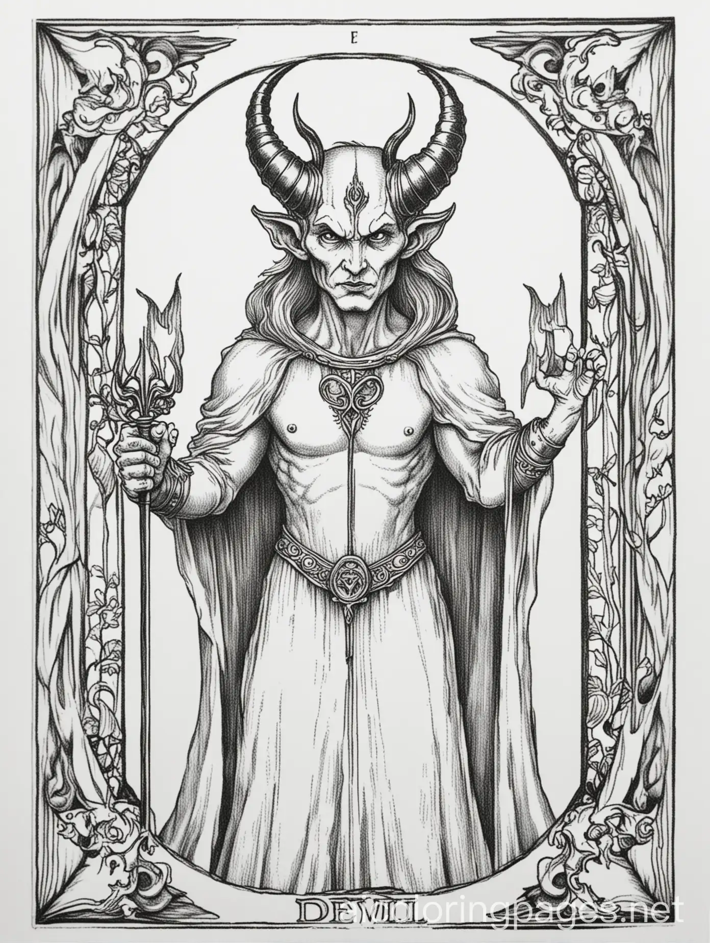 Devil-Tarot-Card-Coloring-Page-with-Simple-Line-Art-on-White-Background