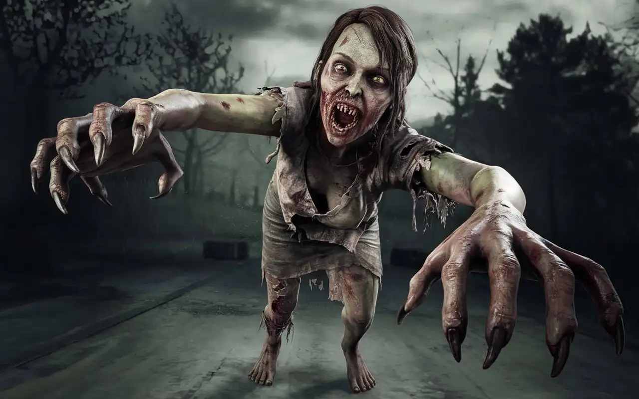 Rotten-Zombie-Woman-Attacking-at-Night-with-Clawed-Fingernails