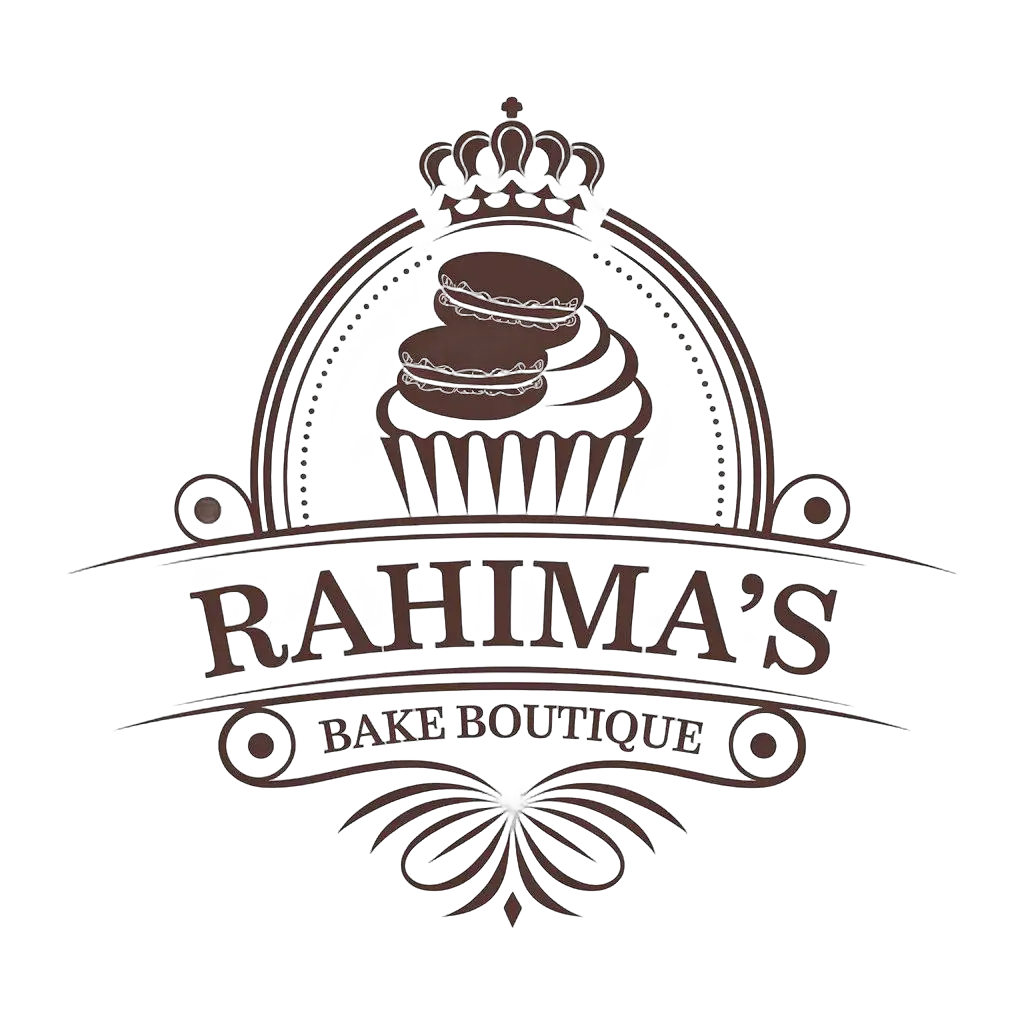 a vector logo design,with the text "Rahima's Bake Boutique", main symbol:Macarons, cupcakes, kroon bakery,Moderate,be used in Restaurant industry,clear background