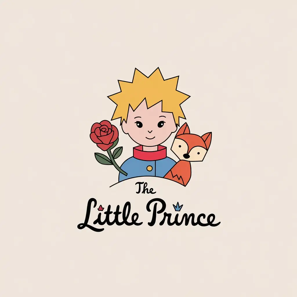 a vector logo design,with the text "the little prince", main symbol:Asian little prince rose and fox,Moderate,clear background