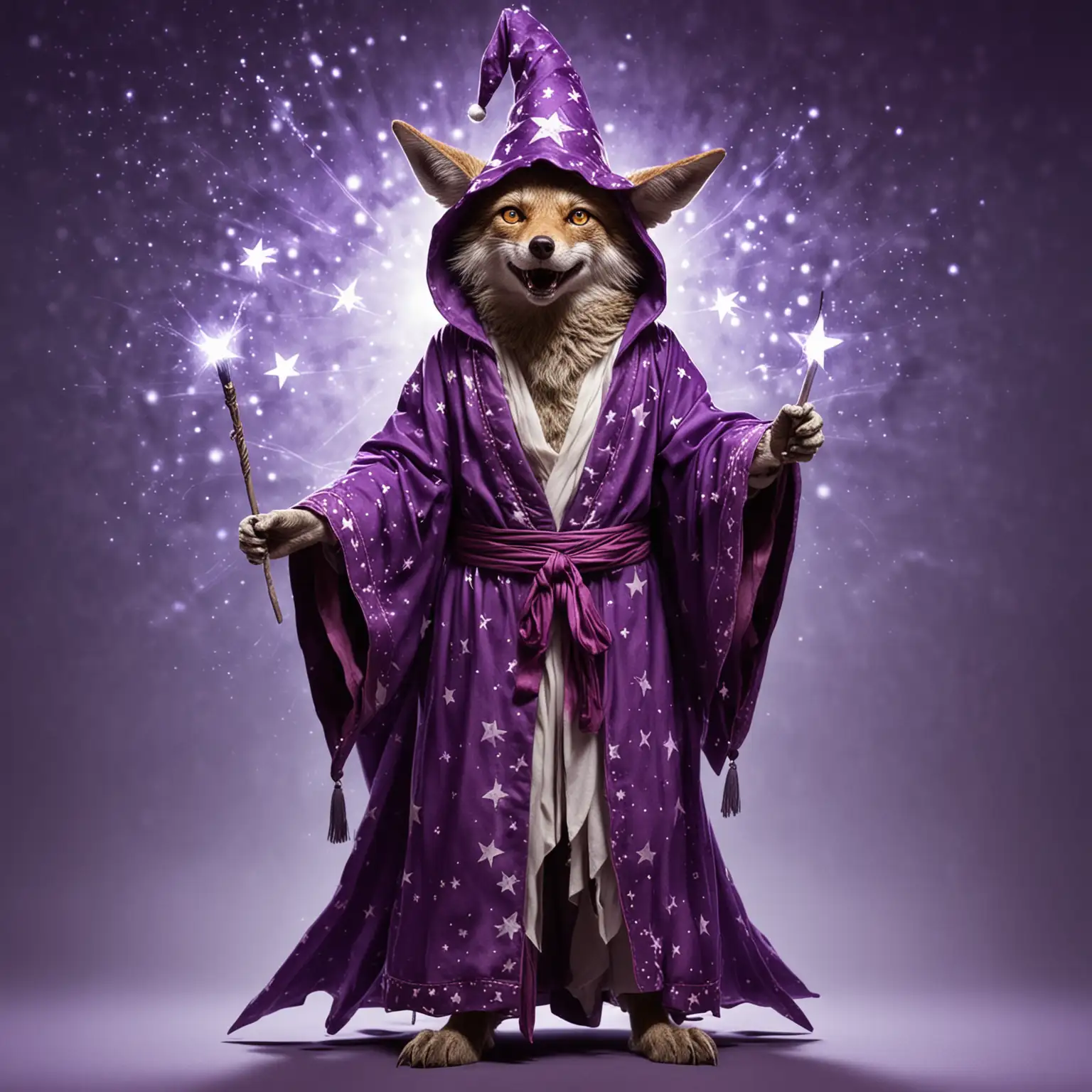 Coyote Mage in Magical Purple Robe with Crazy Eyes