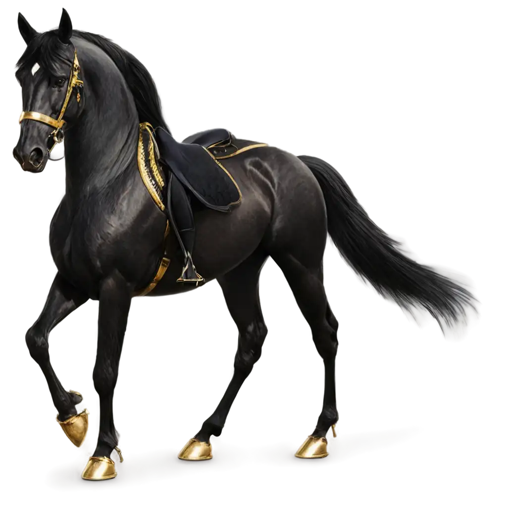 Black-Horse-with-Golden-Saddle-PNG-Image-HighQuality-Transparent-Artwork-for-Versatile-Use