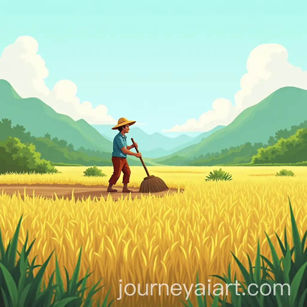 Cartoon-Farmer-Hoeing-Rice-Field