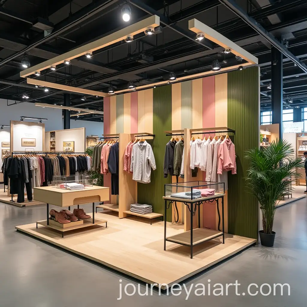 Modern-Booth-Display-for-Clothes-with-Green-and-Pink-Color-Scheme
