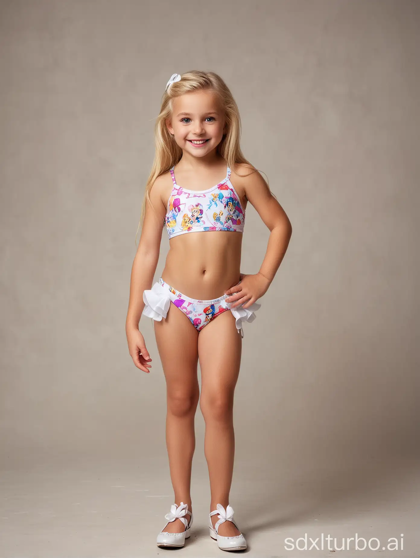 Confident-9YearOld-Blonde-Girl-in-Disney-Bikini-and-High-Heels