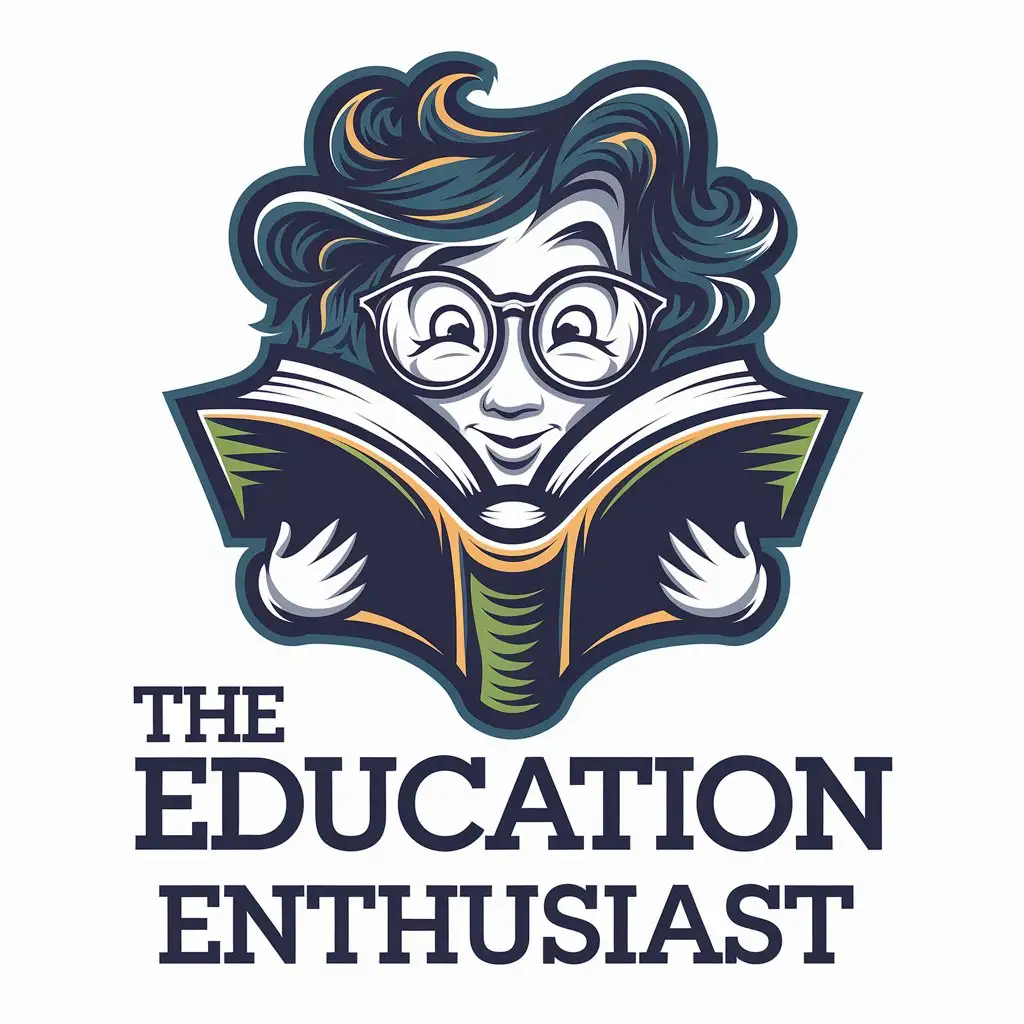 LOGO Design for The Education Enthusiast Playful Book with Glasses in Blue Green and Yellow