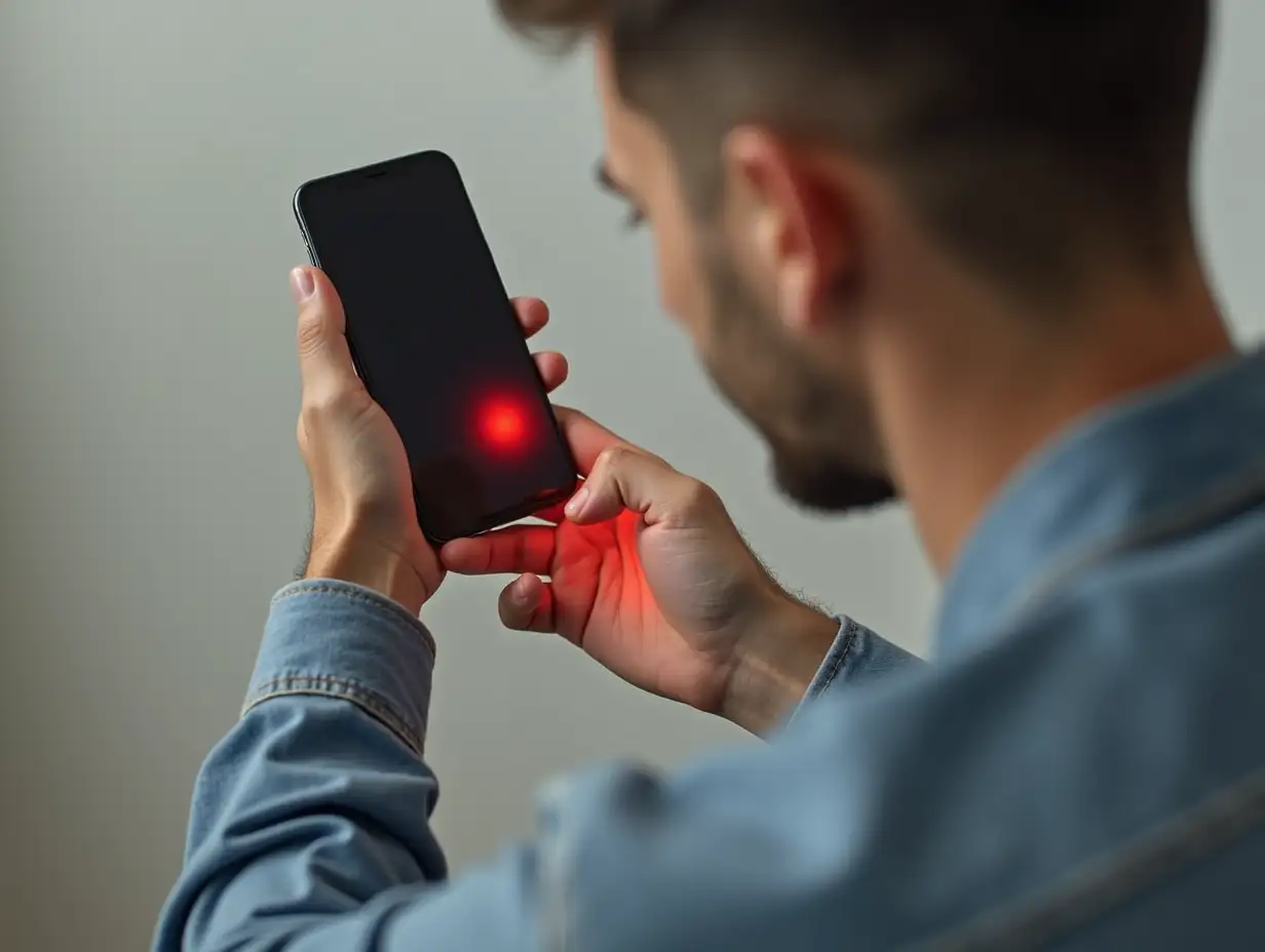 Man-Using-Phone-App-to-Identify-Red-Spot-on-Hand