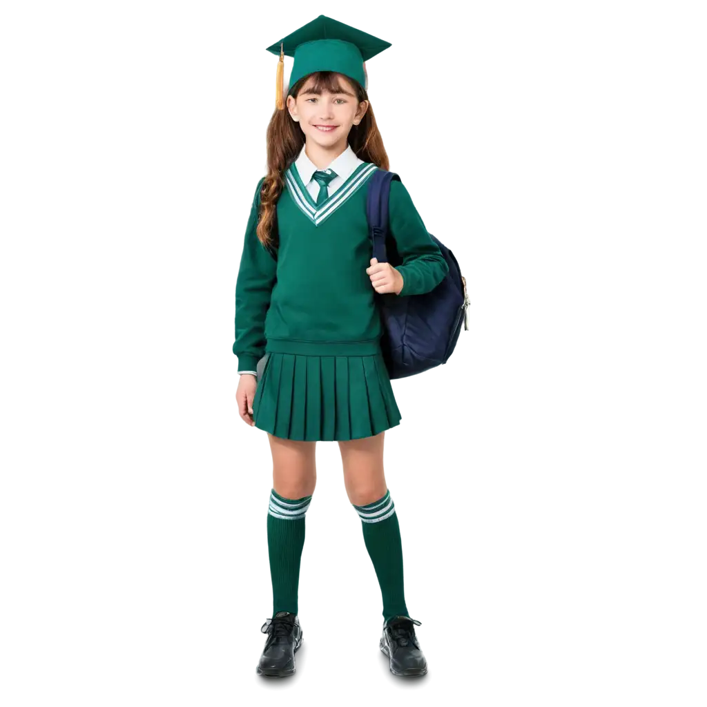 school child with green uniform