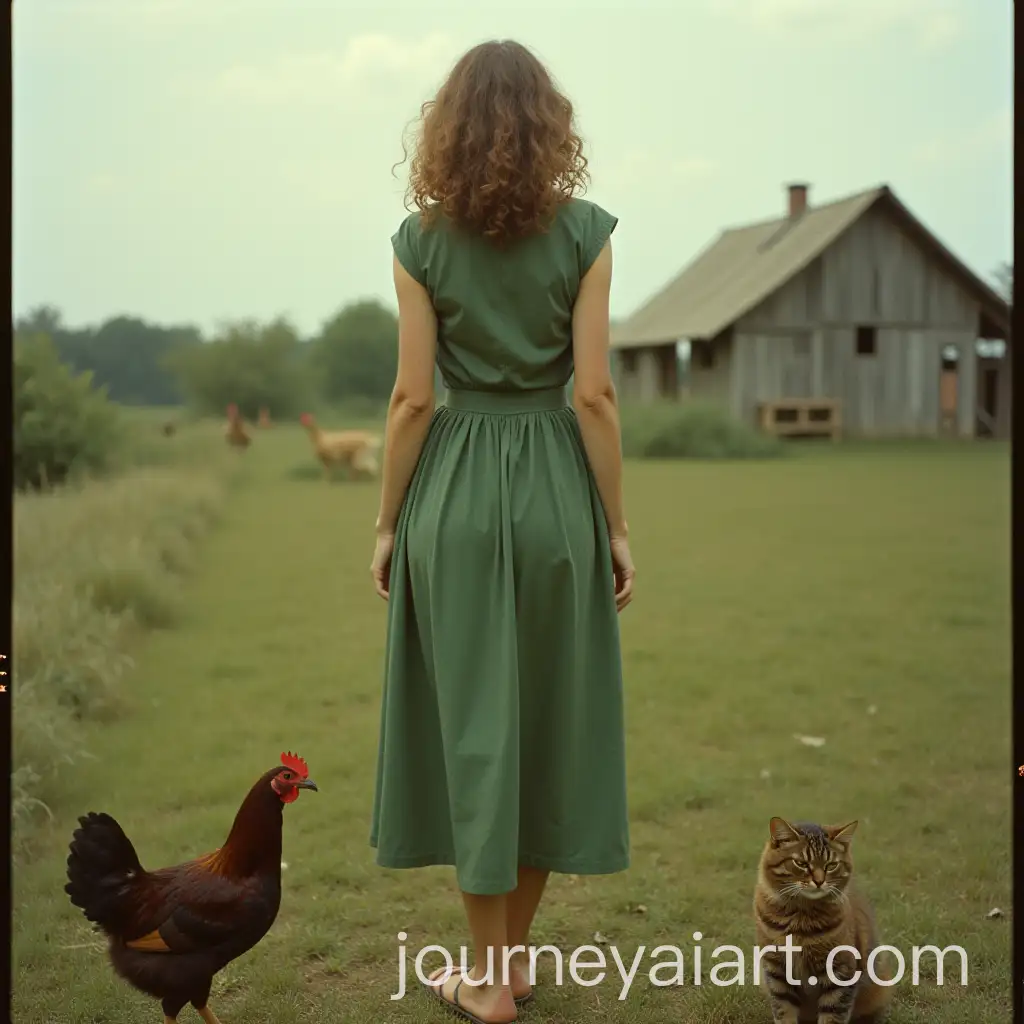 Vintage-Country-Scene-with-Woman-Tabby-Cat-and-Chickens-in-Soft-Natural-Lighting