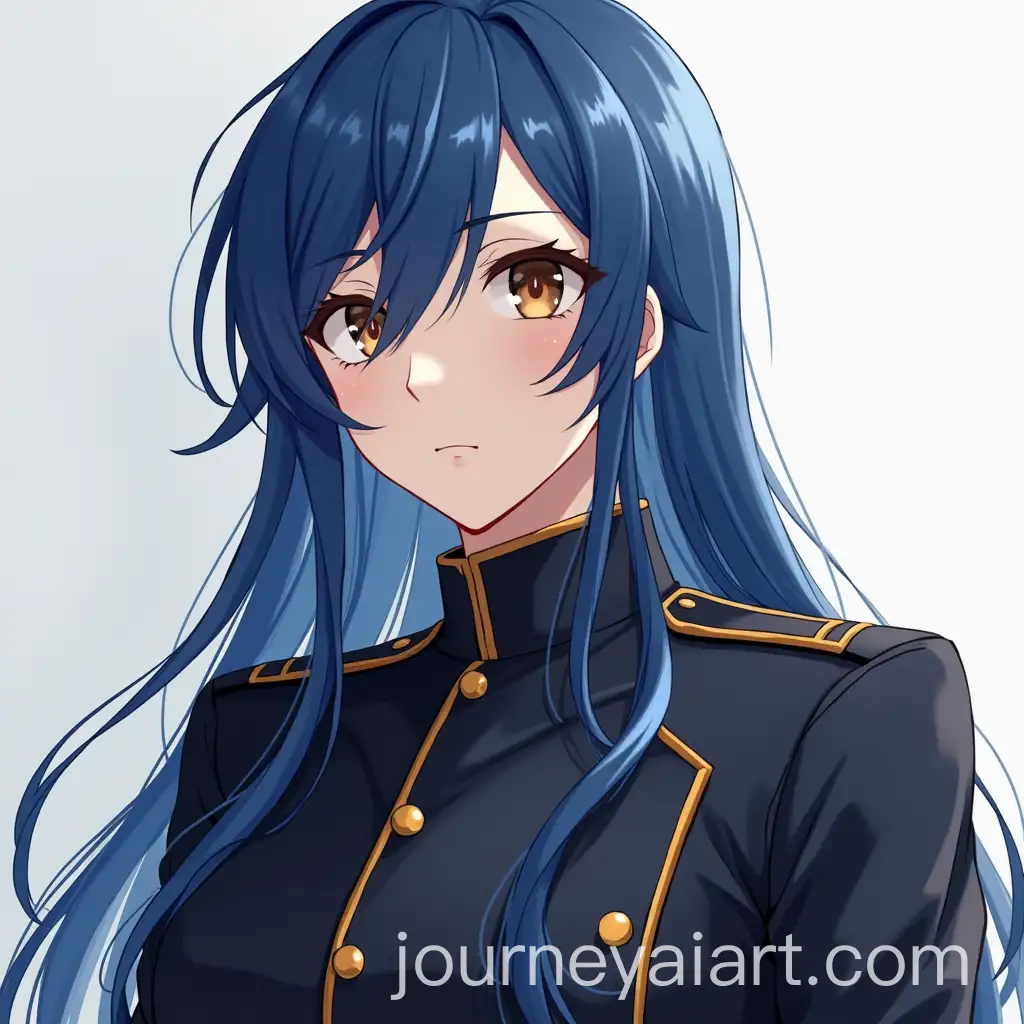 Male-Character-with-Long-BlueAI-Image-Prompt-Expansion-Hair-in-Dark-Military-Uniform-with-Sly-Expression
