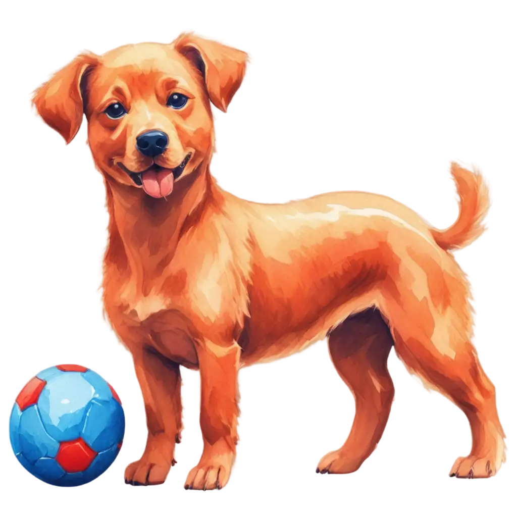 PNG-Image-of-a-Playful-Dog-with-a-Ball-in-Blue-and-Red-Colors-for-Children-Aged-3