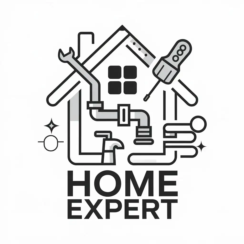 LOGO Design for Home Expert House Pipe Wrench Faucet and Tools Symbolism with Clear Background