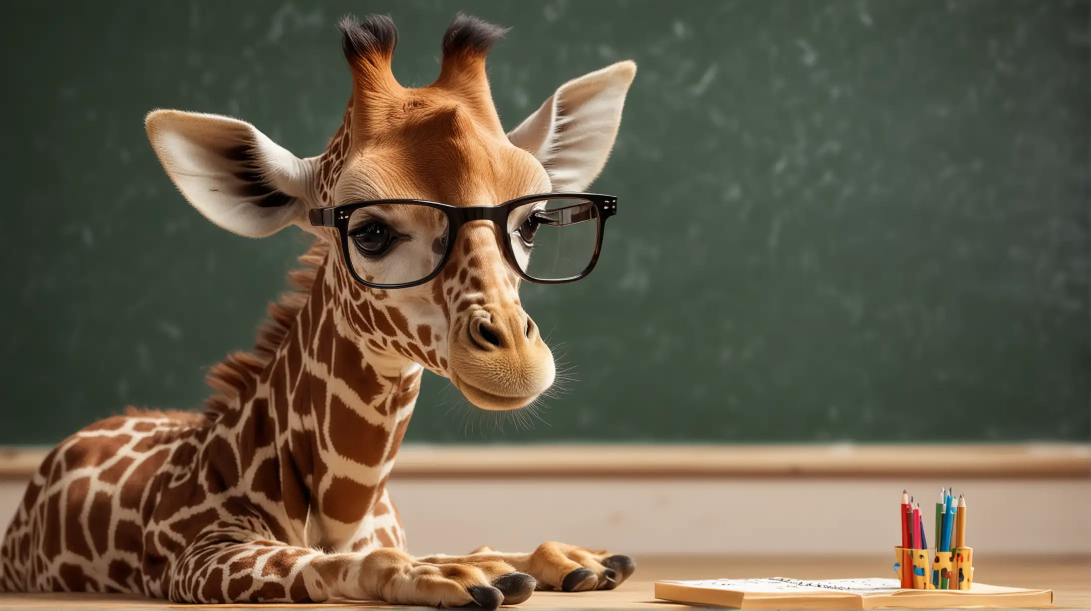 Young Giraffe with Glasses Studying Mathematics in School