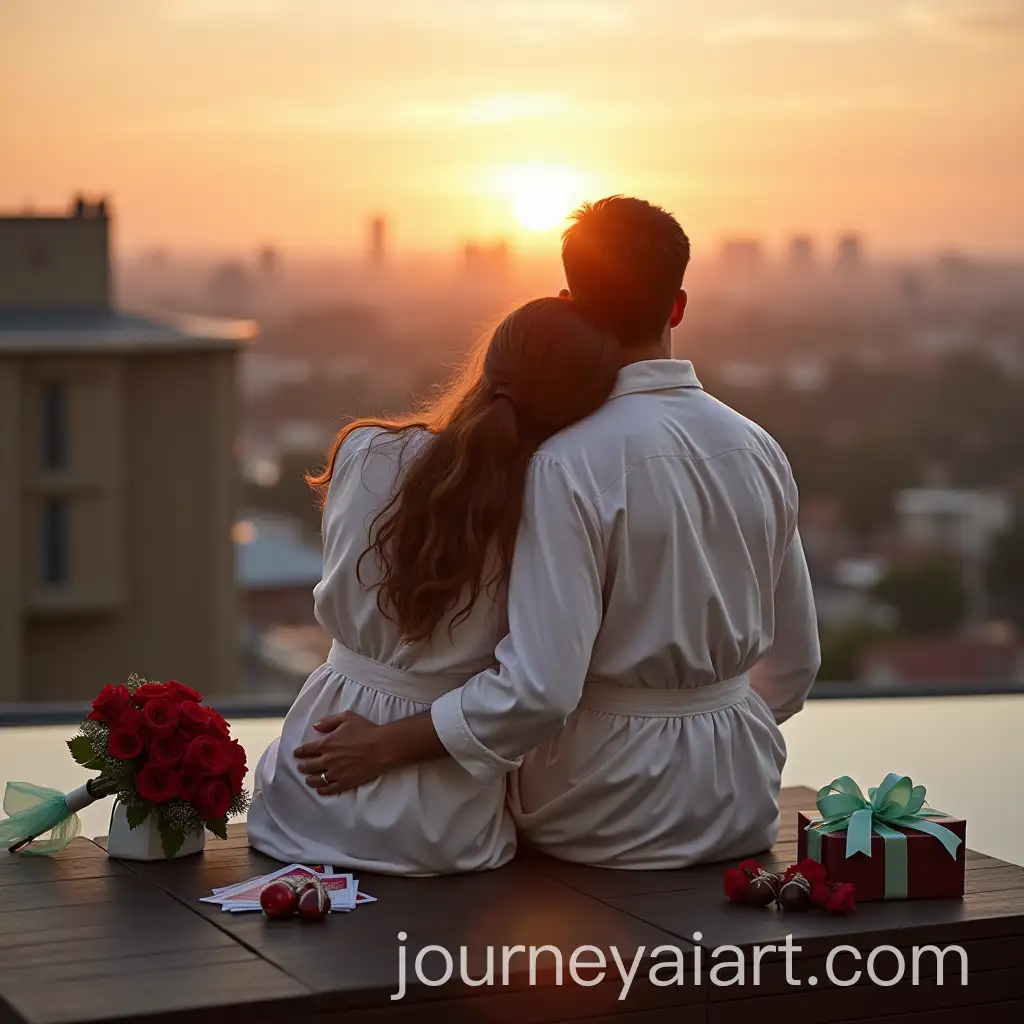 Romantic-Rooftop-Moment-at-Luxury-Spa-in-Australian-City-with-Gifts-and-Flowers