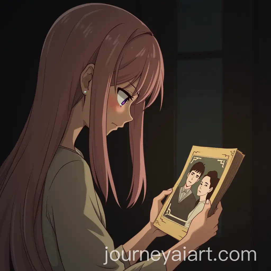 Melancholic-Female-Anime-Character-Reflecting-on-Old-Family-Photo