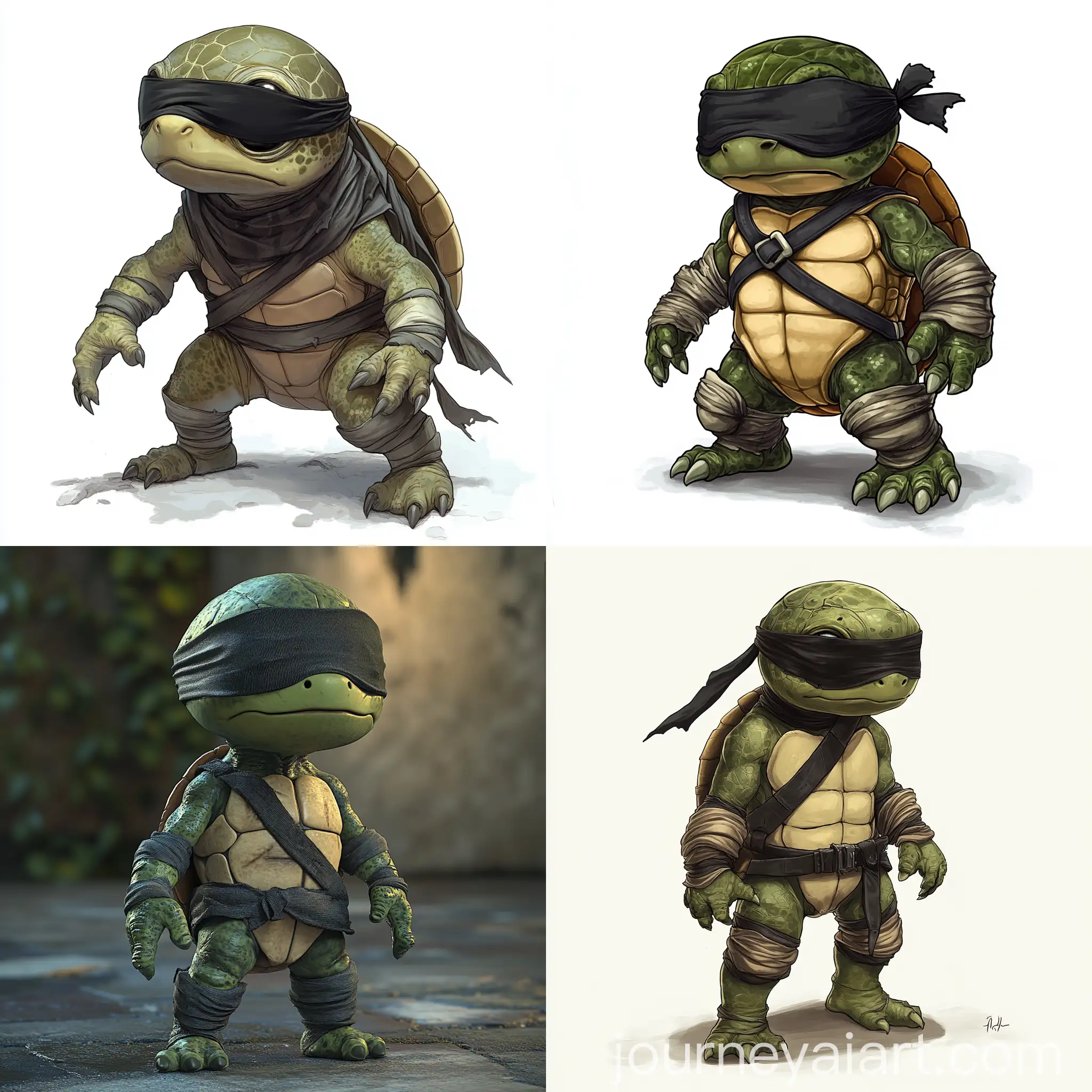 Cartoon-Mutated-Child-Turtle-with-Black-Blindfold-and-Fabric-Greaves