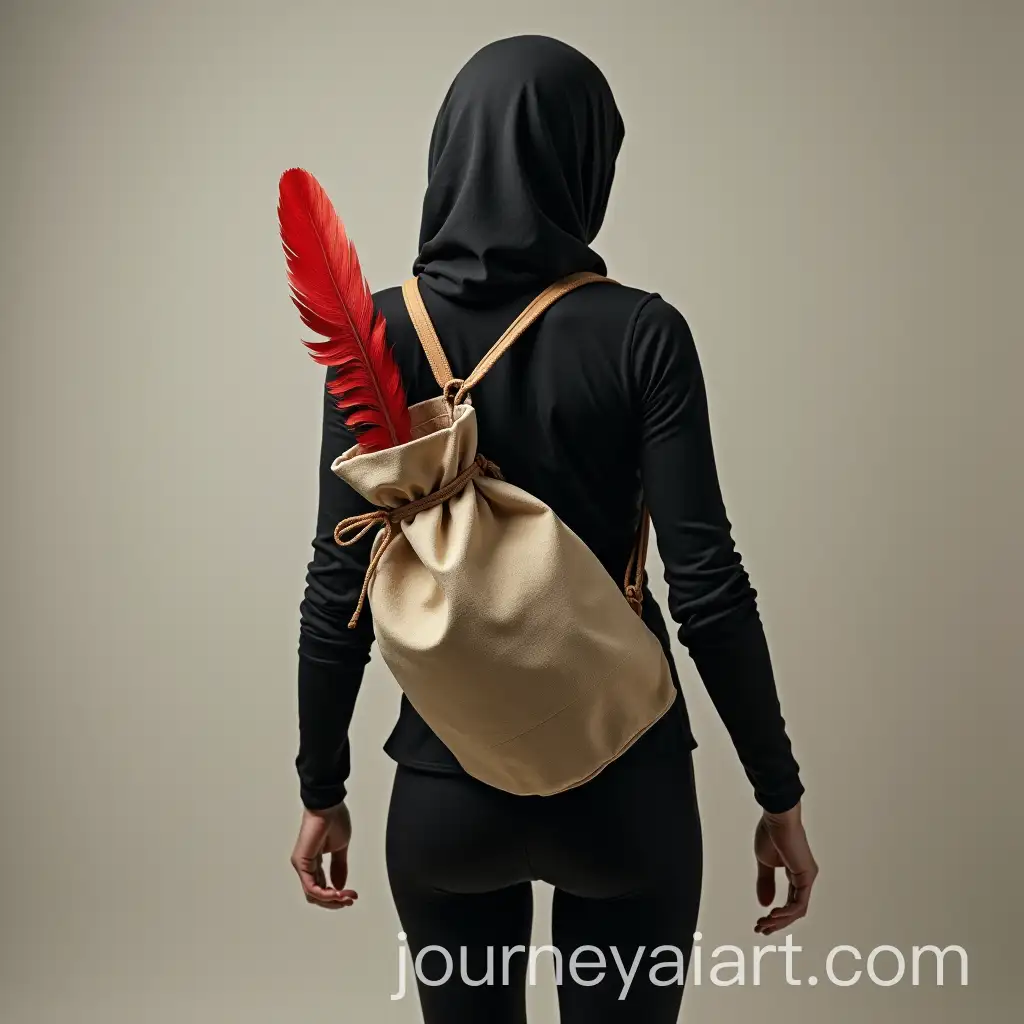 Woman-in-Niqab-Carrying-Empty-Sack-with-Red-Feather-on-Her-Back