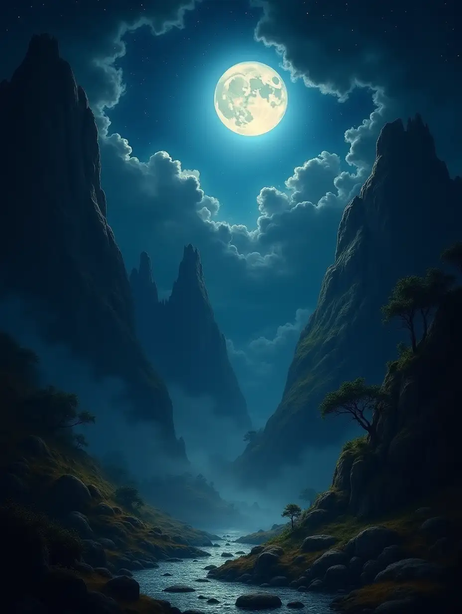 Under the enchanting moonlight, the ancient truth is revealed, reminiscent of the style of 'The Lord of the Rings.' The scene portrays a mystical night sky filled with magic and wonder, with the moon casting a soft glow on the surroundings. The image, possibly a painting, captures the essence of mystery and ancient wisdom. The details are rich and vivid, with the moonlight adding a touch of ethereal beauty to the overall composition. The image evokes a sense of timelessness and grandeur, drawing the viewer into a world of fantasy and truth.