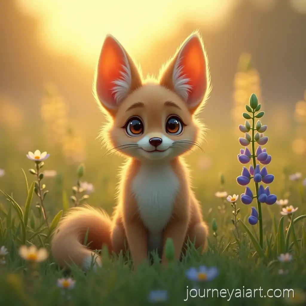 A-Fox-Among-Green-Lupine-Flowers-in-a-Blooming-Meadow-at-Sunrise