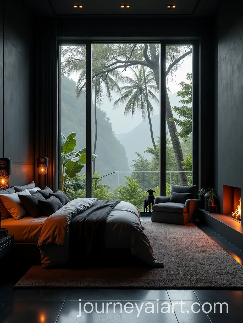 Luxury-Modern-Bedroom-in-Mansion-with-Black-Decor-and-Scenic-Terrace-View