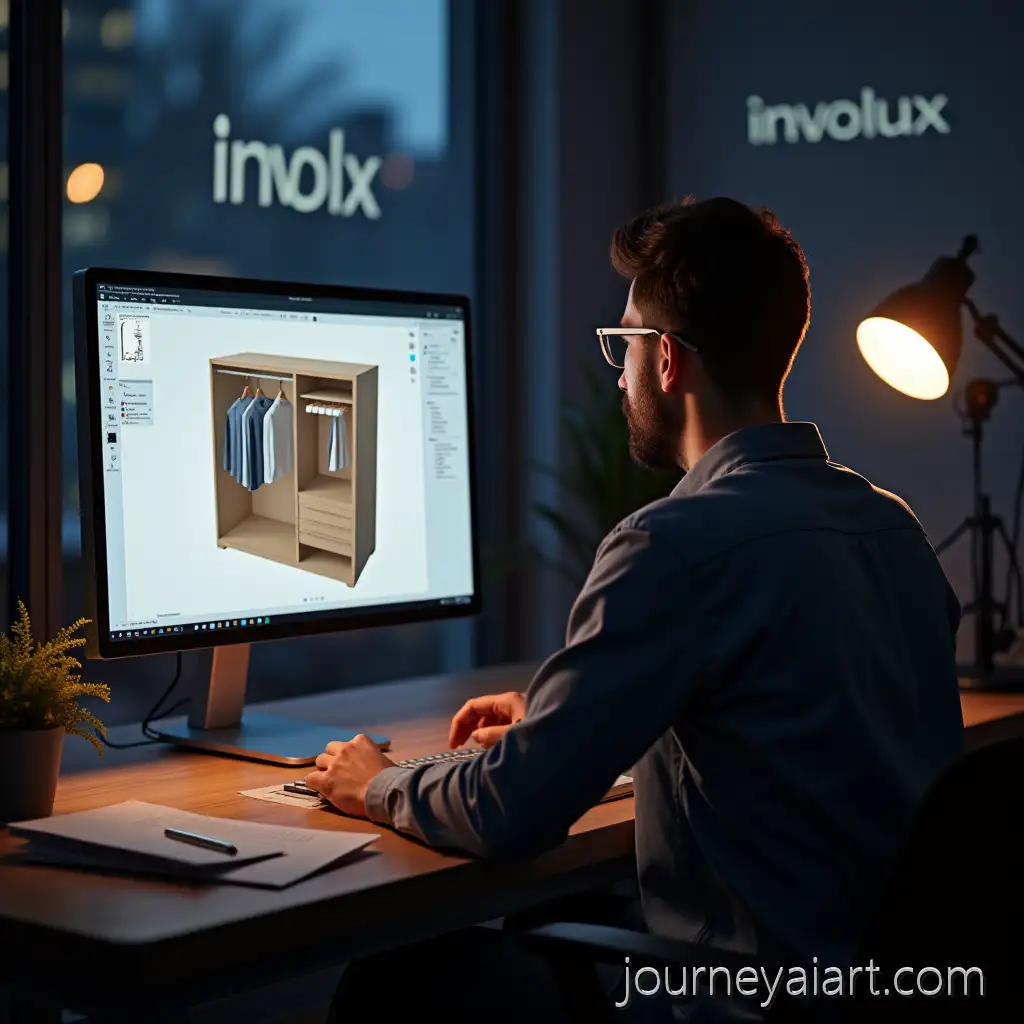 Cartoon-Engineer-Designing-3D-Wardrobe-Model-in-Dimly-Lit-Office