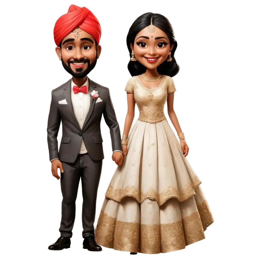 Indian-Wedding-Caricature-PNG-Bride-and-Groom-Standing