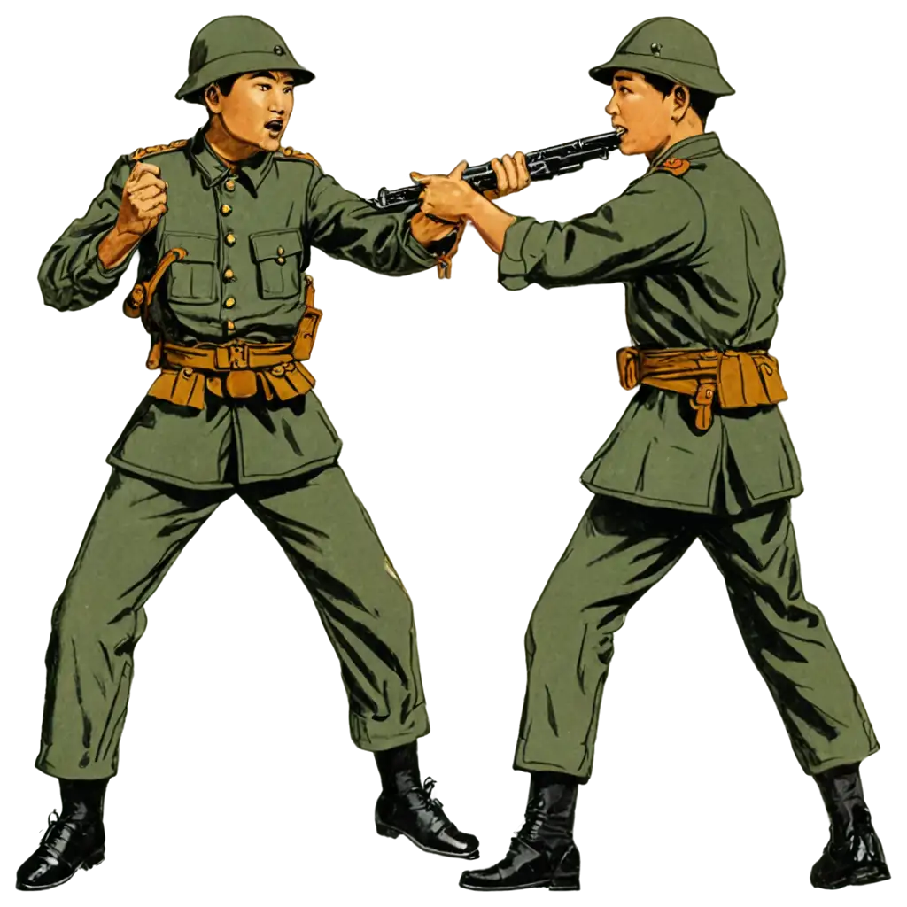 Retro-Illustration-of-Chinese-and-Indian-Soldiers-Fighting-in-PNG-Format