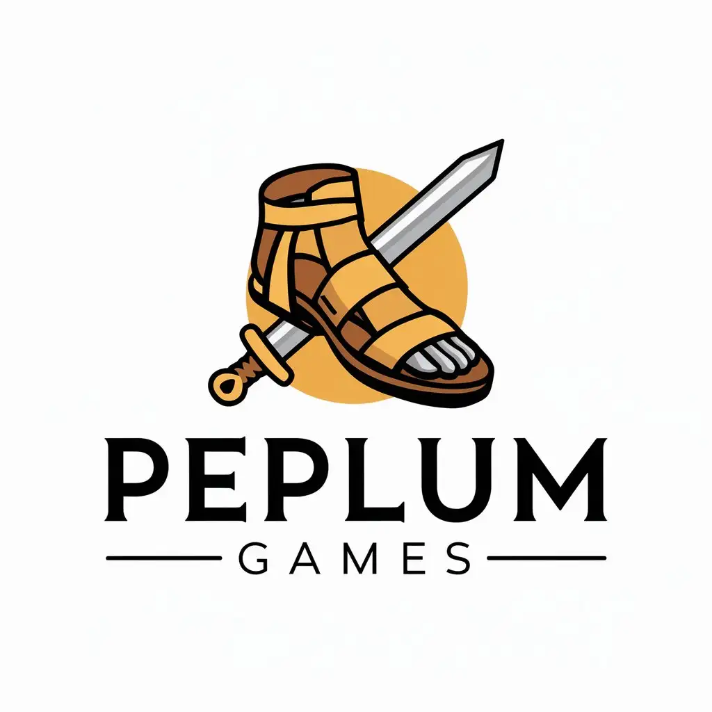 a vector logo design,with the text "Peplum Games", main symbol:roman legionary sandal amd sword,Moderate,be used in Religious industry,clear background