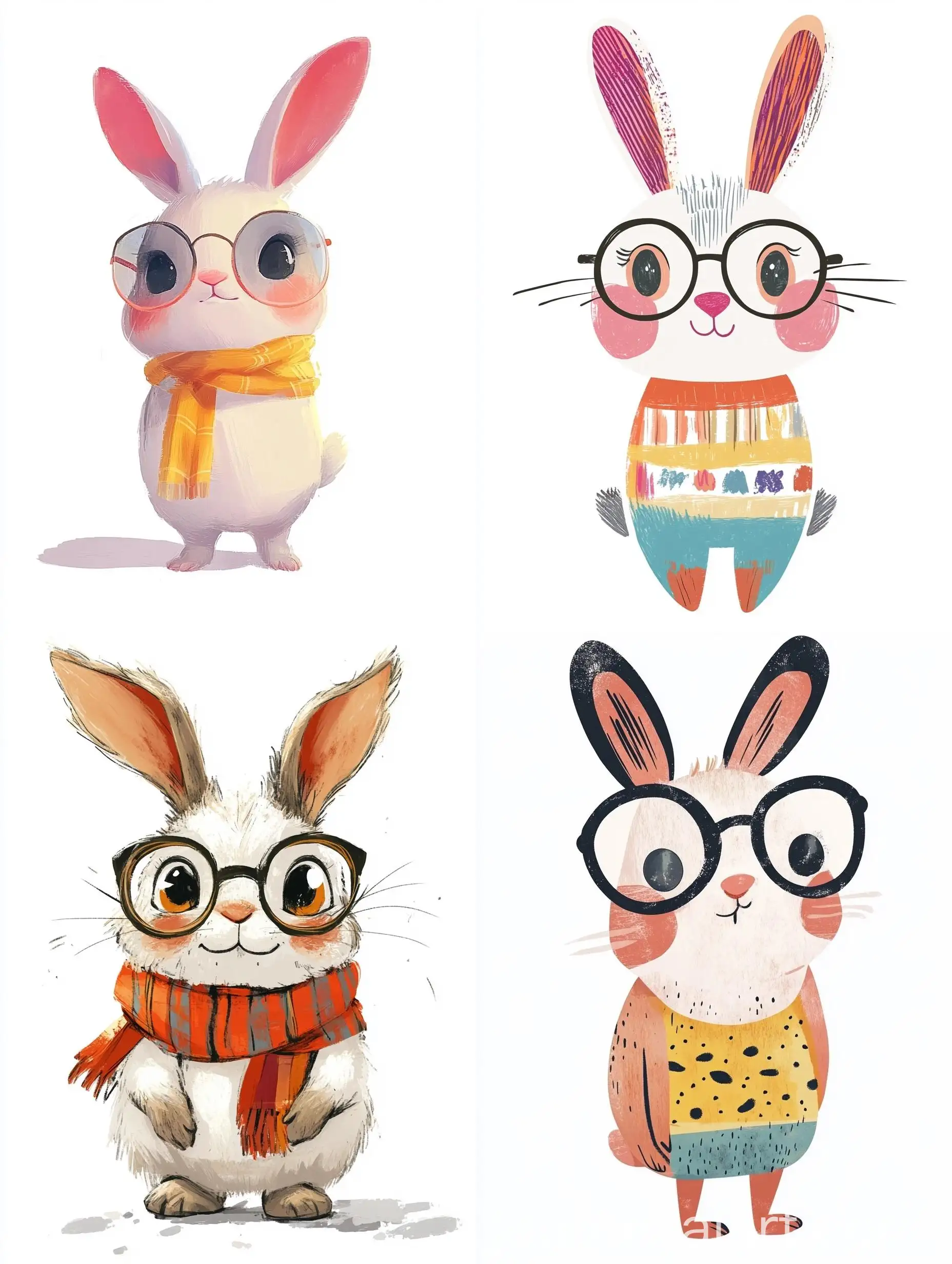 Playful-Rabbit-in-Colorful-Costume-and-Glasses-on-White-Background