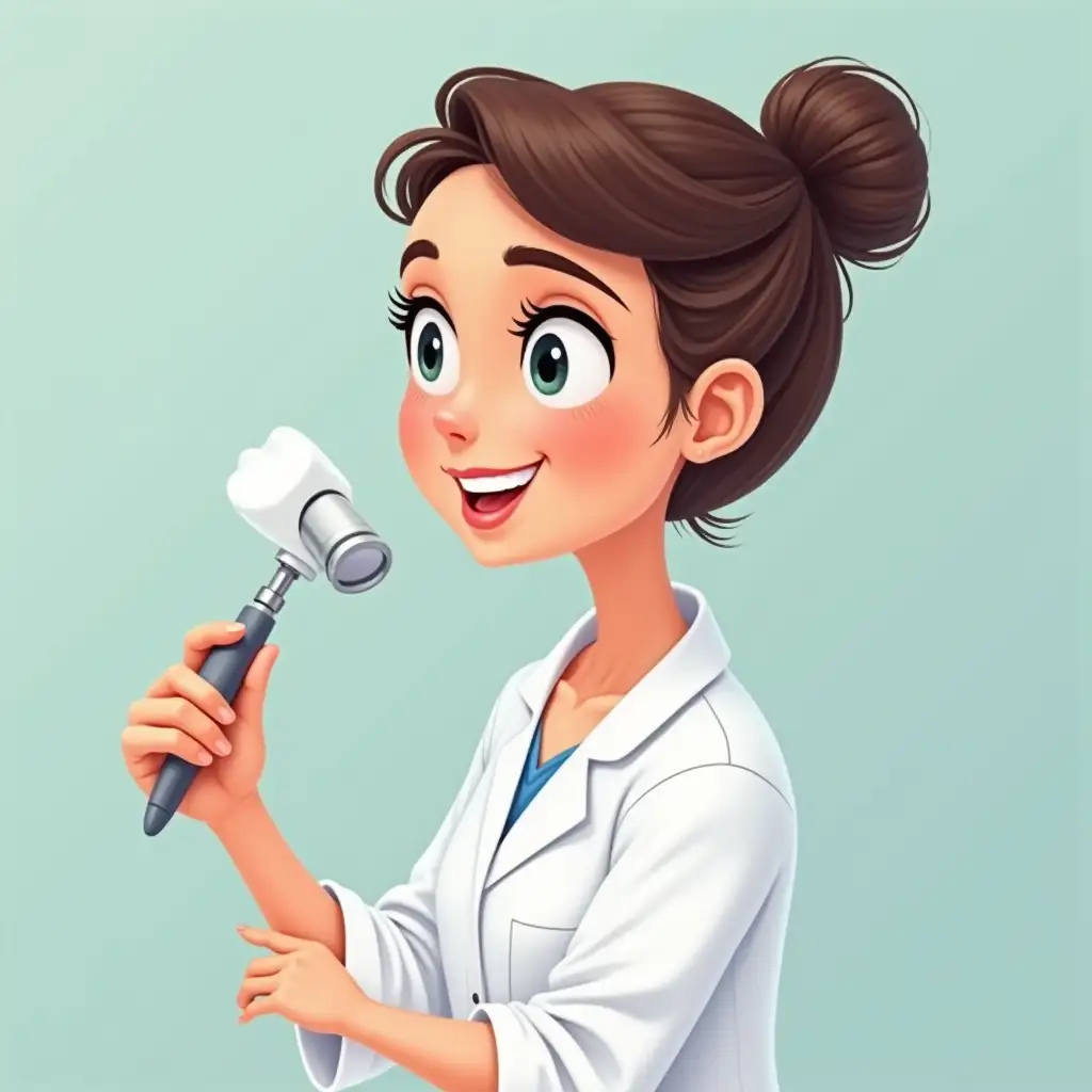 a  cartoon  model profile picture for a woman dentist work on the child theeth