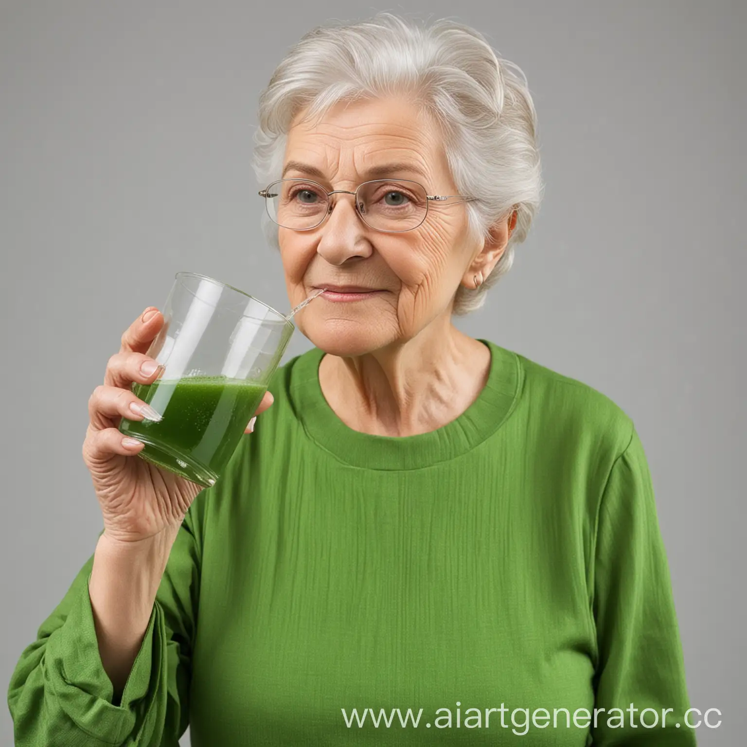 Elderly-Woman-Drinking-Vibrant-Green-Vitigrass-Juice