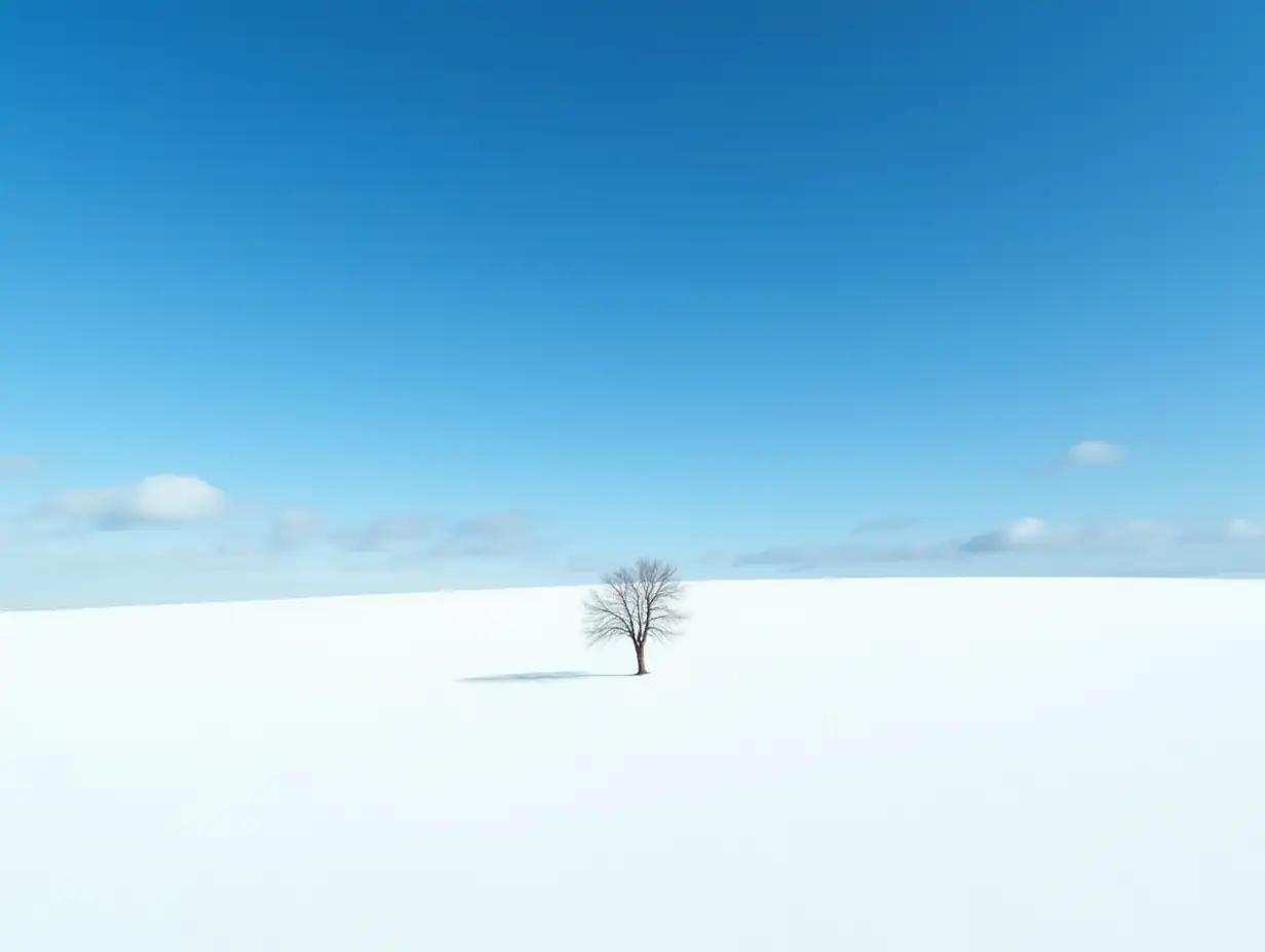 Solitary-Leafless-Tree-on-SnowCovered-Plain-with-Calm-Sunlight