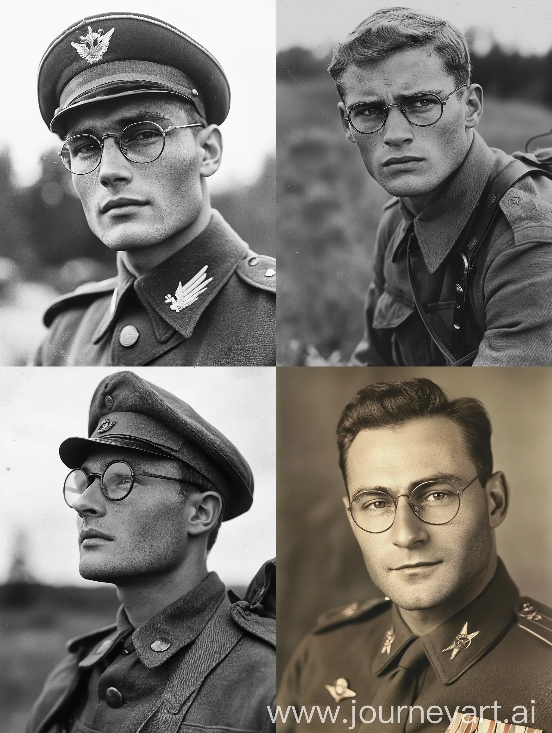 Eastern-European-Military-Officer-in-1940s-Field-Uniform-with-Glasses