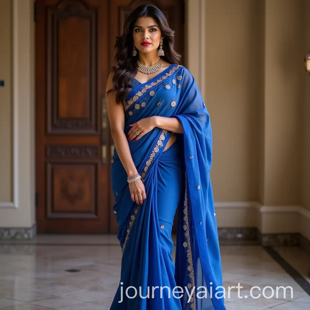 Priyanka-Chopra-Wearing-Elegant-Blue-Saree-in-Traditional-Indian-Attire