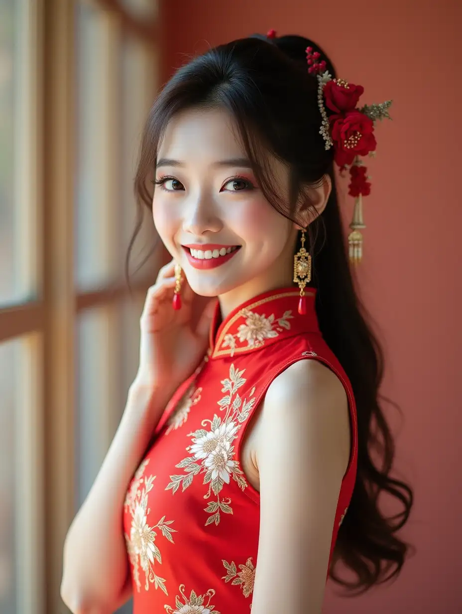 Young-Woman-in-Chic-Cheongsam-Posing-for-Fashion-Photo-Shoot